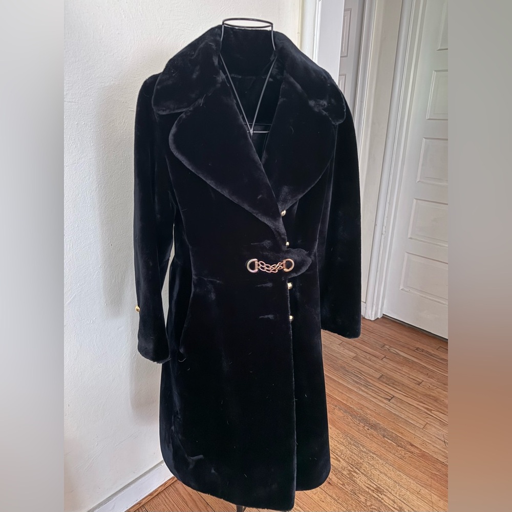 Vintage Borgazia Russel Taylor Black Faux Fur Long Coat